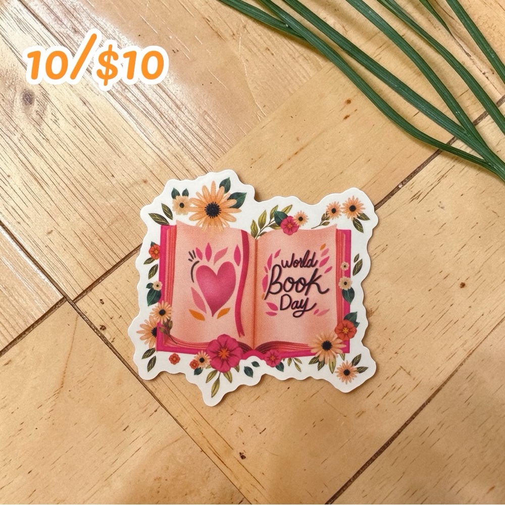 World Book Day Floral Sticker – Book Lover Vinyl Decal Reader Aesthetic Sticker